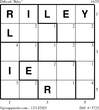 The grouppuzzles.com Difficult Riley puzzle for Friday December 12, 2025, suitable for printing, with all 4 steps marked