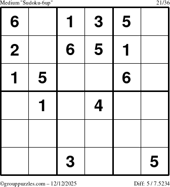 The grouppuzzles.com Medium Sudoku-6up puzzle for Friday December 12, 2025