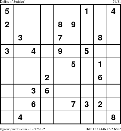 The grouppuzzles.com Difficult Sudoku puzzle for Friday December 12, 2025