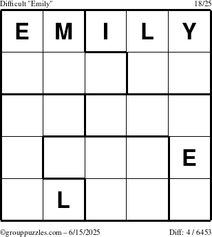 The grouppuzzles.com Difficult Emily puzzle for Sunday June 15, 2025