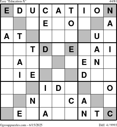 The grouppuzzles.com Easy Education-X puzzle for Sunday June 15, 2025