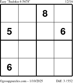 The grouppuzzles.com Easy Sudoku-4-5678 puzzle for Friday January 10, 2025