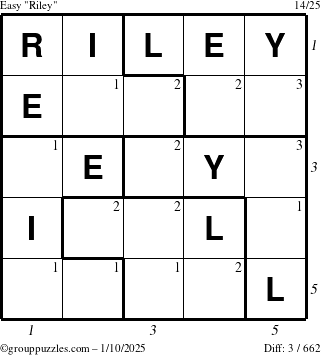 The grouppuzzles.com Easy Riley puzzle for Friday January 10, 2025 with all 3 steps marked