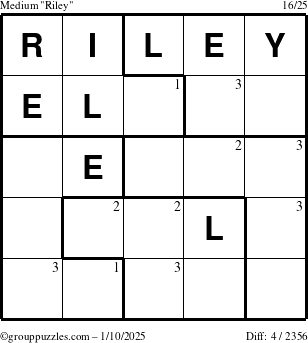 The grouppuzzles.com Medium Riley puzzle for Friday January 10, 2025 with the first 3 steps marked