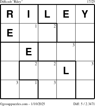 The grouppuzzles.com Difficult Riley puzzle for Friday January 10, 2025 with the first 3 steps marked