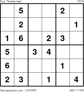 The grouppuzzles.com Easy Sudoku-6up puzzle for Friday January 10, 2025