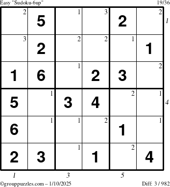 The grouppuzzles.com Easy Sudoku-6up puzzle for Friday January 10, 2025 with all 3 steps marked