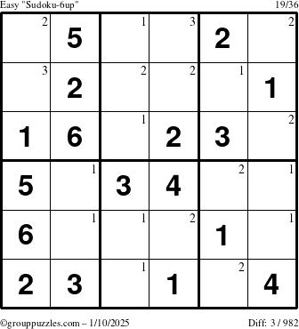 The grouppuzzles.com Easy Sudoku-6up puzzle for Friday January 10, 2025 with the first 3 steps marked