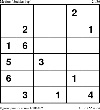 The grouppuzzles.com Medium Sudoku-6up puzzle for Friday January 10, 2025