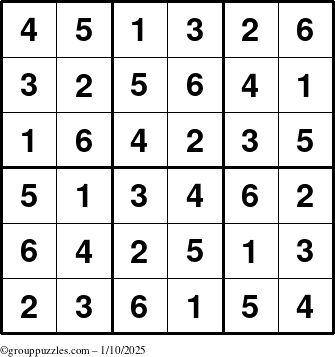 The grouppuzzles.com Answer grid for the Sudoku-6up puzzle for Friday January 10, 2025