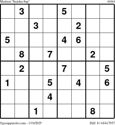 The grouppuzzles.com Medium Sudoku-8up puzzle for Friday January 10, 2025