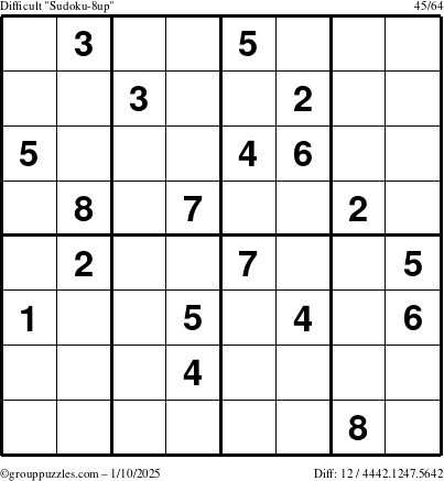 The grouppuzzles.com Difficult Sudoku-8up puzzle for Friday January 10, 2025