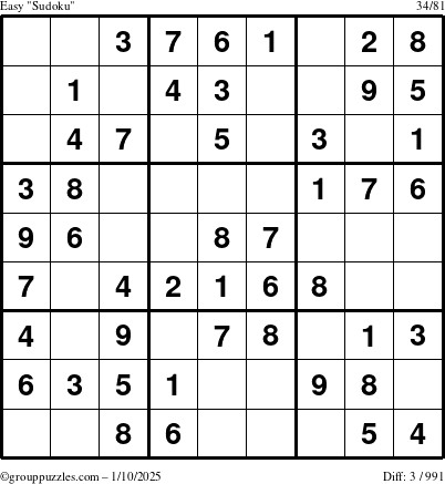 The grouppuzzles.com Easy Sudoku puzzle for Friday January 10, 2025