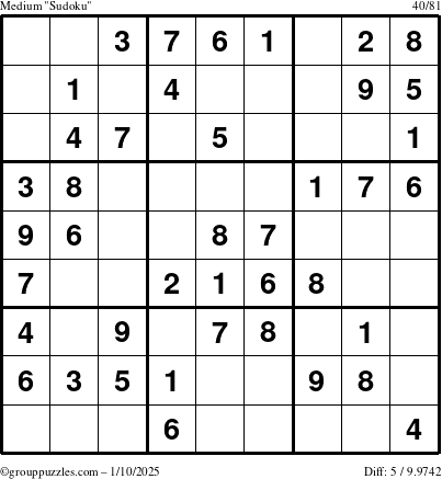 The grouppuzzles.com Medium Sudoku puzzle for Friday January 10, 2025