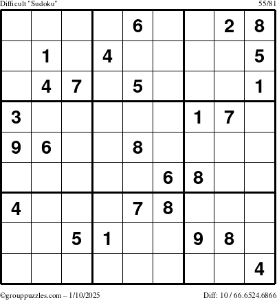 The grouppuzzles.com Difficult Sudoku puzzle for Friday January 10, 2025