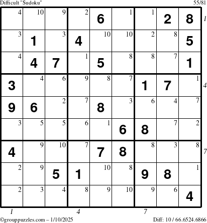 The grouppuzzles.com Difficult Sudoku puzzle for Friday January 10, 2025 with all 10 steps marked