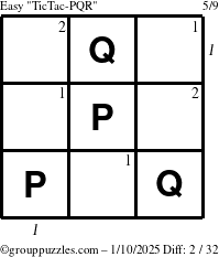 The grouppuzzles.com Easy TicTac-PQR puzzle for Friday January 10, 2025 with all 2 steps marked