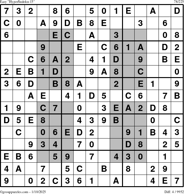 The grouppuzzles.com Easy HyperSudoku-15 puzzle for Friday January 10, 2025