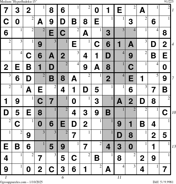 The grouppuzzles.com Medium HyperSudoku-15 puzzle for Friday January 10, 2025 with all 5 steps marked