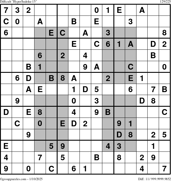 The grouppuzzles.com Difficult HyperSudoku-15 puzzle for Friday January 10, 2025