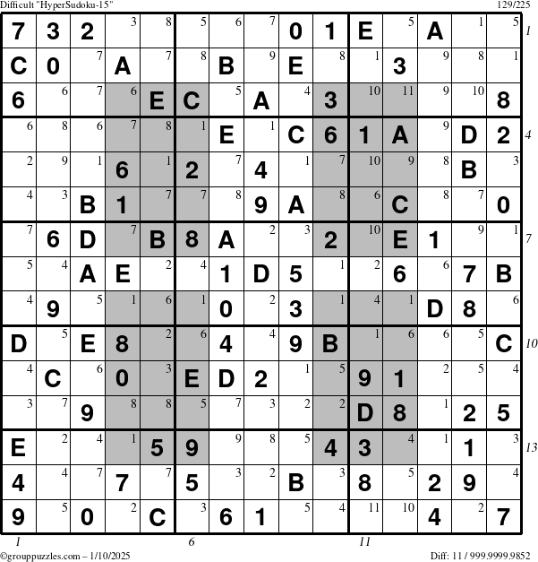 The grouppuzzles.com Difficult HyperSudoku-15 puzzle for Friday January 10, 2025 with all 11 steps marked