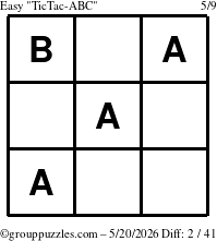 The grouppuzzles.com Easy TicTac-ABC puzzle for Wednesday May 20, 2026