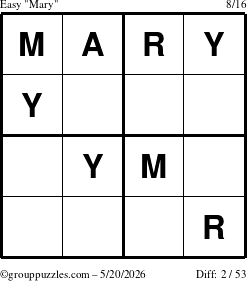 The grouppuzzles.com Easy Mary puzzle for Wednesday May 20, 2026
