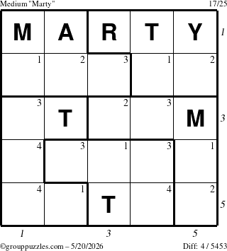The grouppuzzles.com Medium Marty puzzle for Wednesday May 20, 2026 with all 4 steps marked