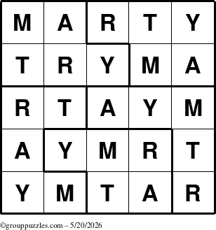 The grouppuzzles.com Answer grid for the Marty puzzle for Wednesday May 20, 2026