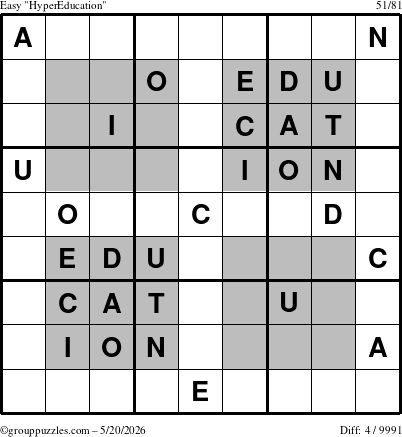 The grouppuzzles.com Easy HyperEducation-i23 puzzle for Wednesday May 20, 2026