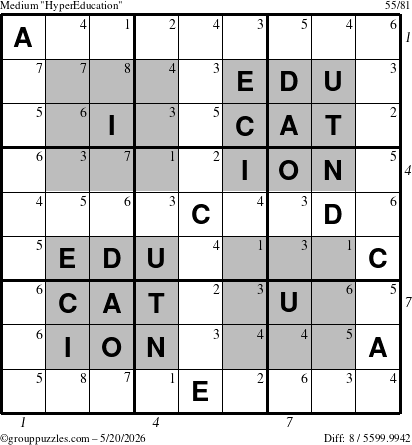 The grouppuzzles.com Medium HyperEducation-i23 puzzle for Wednesday May 20, 2026 with all 8 steps marked