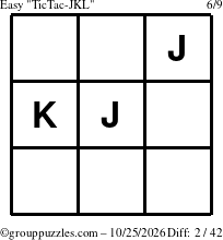 The grouppuzzles.com Easy TicTac-JKL puzzle for Sunday October 25, 2026