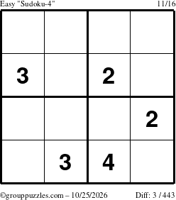The grouppuzzles.com Easy Sudoku-4 puzzle for Sunday October 25, 2026