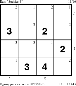 The grouppuzzles.com Easy Sudoku-4 puzzle for Sunday October 25, 2026, suitable for printing, with all 3 steps marked