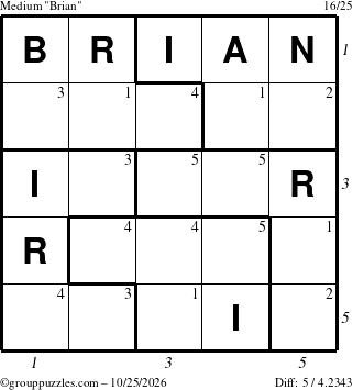 The grouppuzzles.com Medium Brian puzzle for Sunday October 25, 2026 with all 5 steps marked