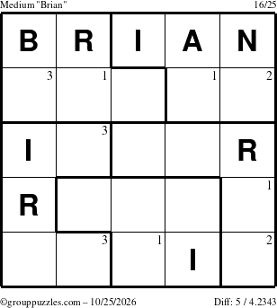 The grouppuzzles.com Medium Brian puzzle for Sunday October 25, 2026 with the first 3 steps marked