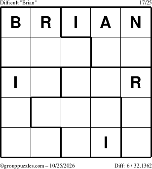 The grouppuzzles.com Difficult Brian puzzle for Sunday October 25, 2026