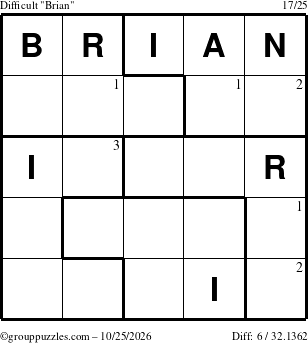 The grouppuzzles.com Difficult Brian puzzle for Sunday October 25, 2026 with the first 3 steps marked