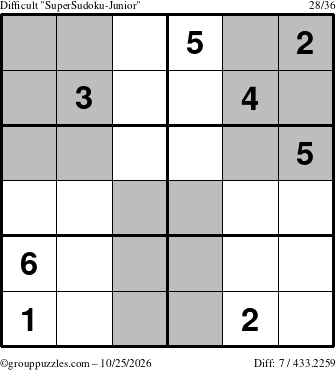 The grouppuzzles.com Difficult SuperSudoku-Junior puzzle for Sunday October 25, 2026