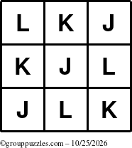 The grouppuzzles.com Answer grid for the TicTac-JKL puzzle for Sunday October 25, 2026