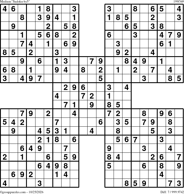 The grouppuzzles.com Medium Sudoku-by5 puzzle for Sunday October 25, 2026