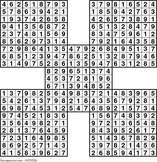The grouppuzzles.com Answer grid for the Sudoku-by5 puzzle for Sunday October 25, 2026