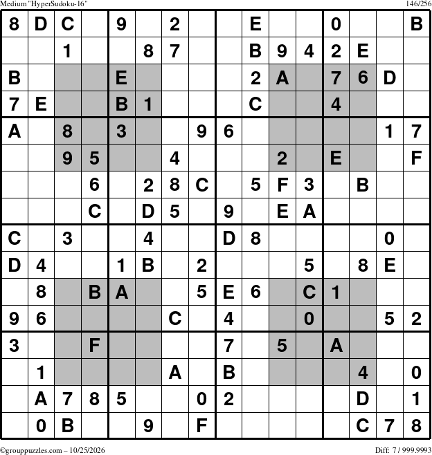 The grouppuzzles.com Medium HyperSudoku-16 puzzle for Sunday October 25, 2026