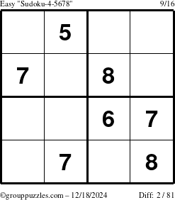 The grouppuzzles.com Easy Sudoku-4-5678 puzzle for Wednesday December 18, 2024