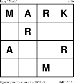 The grouppuzzles.com Easy Mark puzzle for Wednesday December 18, 2024