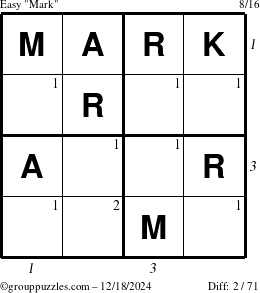 The grouppuzzles.com Easy Mark puzzle for Wednesday December 18, 2024 with all 2 steps marked