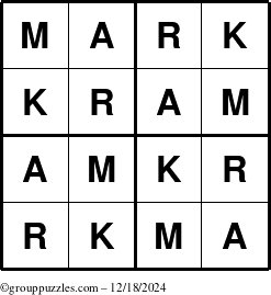 The grouppuzzles.com Answer grid for the Mark puzzle for Wednesday December 18, 2024