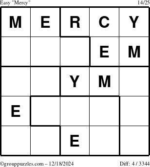 The grouppuzzles.com Easy Mercy puzzle for Wednesday December 18, 2024