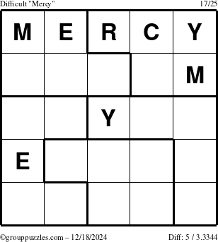 The grouppuzzles.com Difficult Mercy puzzle for Wednesday December 18, 2024