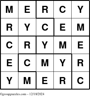 The grouppuzzles.com Answer grid for the Mercy puzzle for Wednesday December 18, 2024